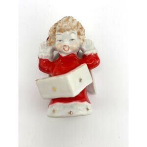 Vintage Signed Japan Christmas Carol Angel Choirboy Ceramic Ornament‎